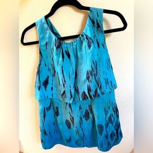 CAbi Silk Sleeveless Tiered Blue/ Black Om…